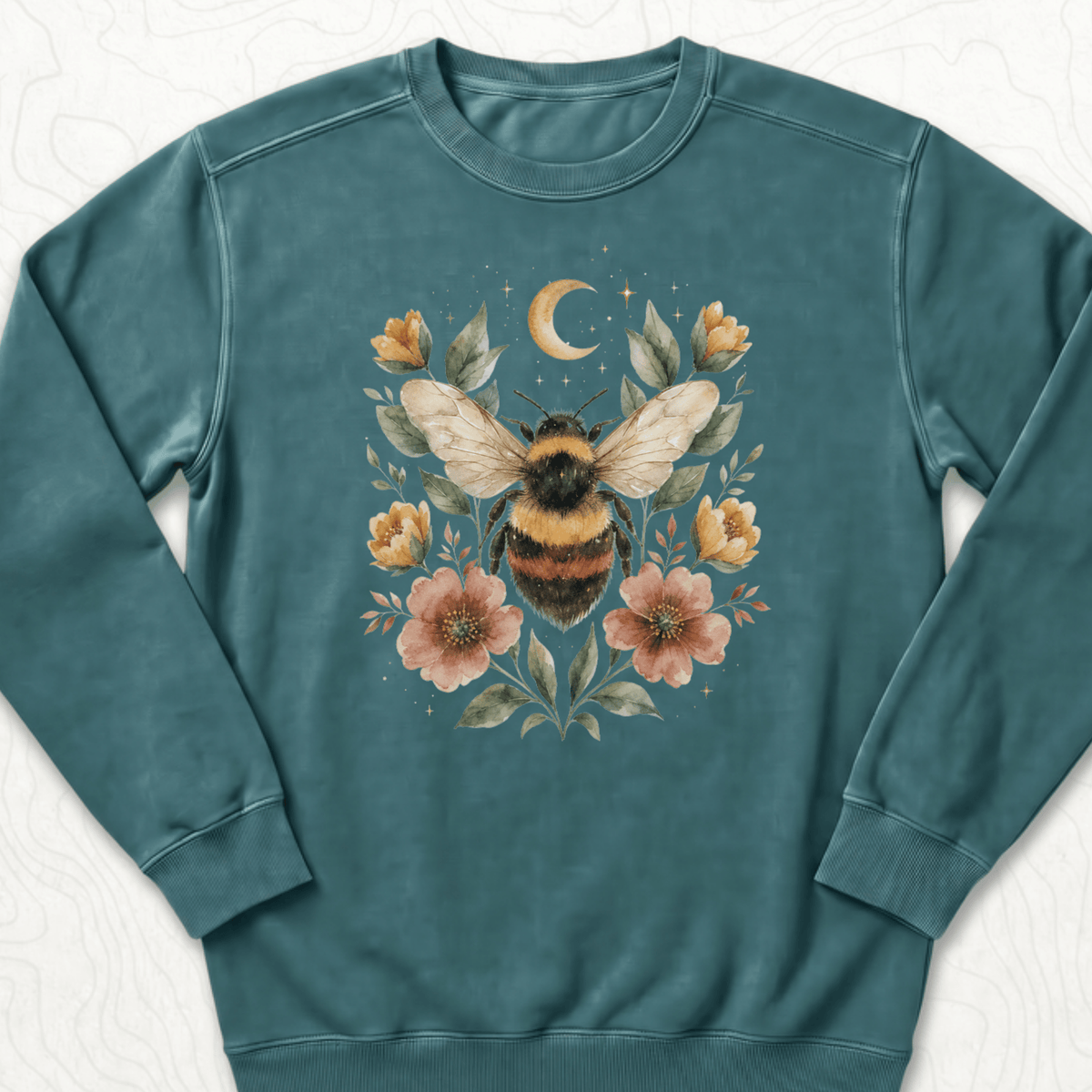 Floral Bumblebee Sweatshirt - Blue Spruce