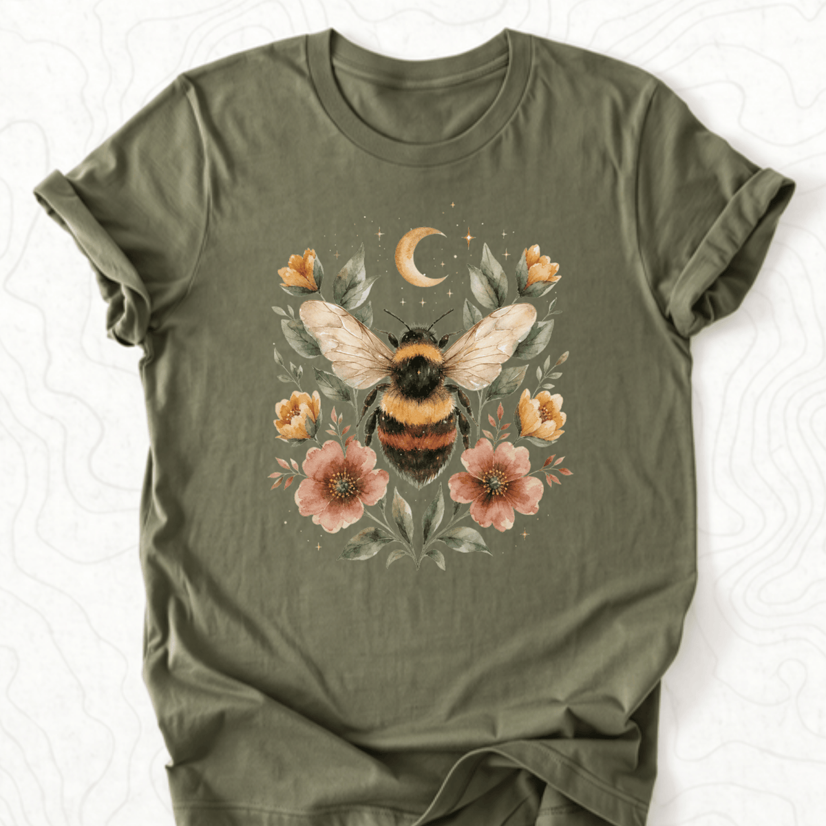 Floral Bumblebee Tee - Military Green