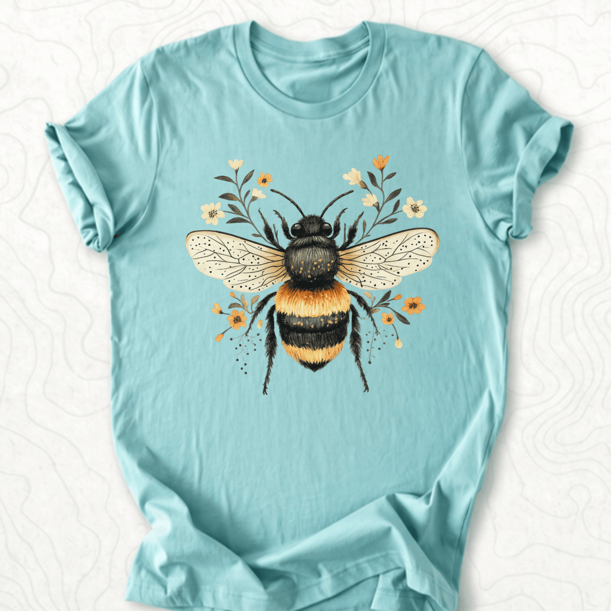 Floral Bumblebee Tee - Dusty Blue