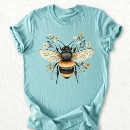 Floral Bumblebee Tee - Dusty Blue
