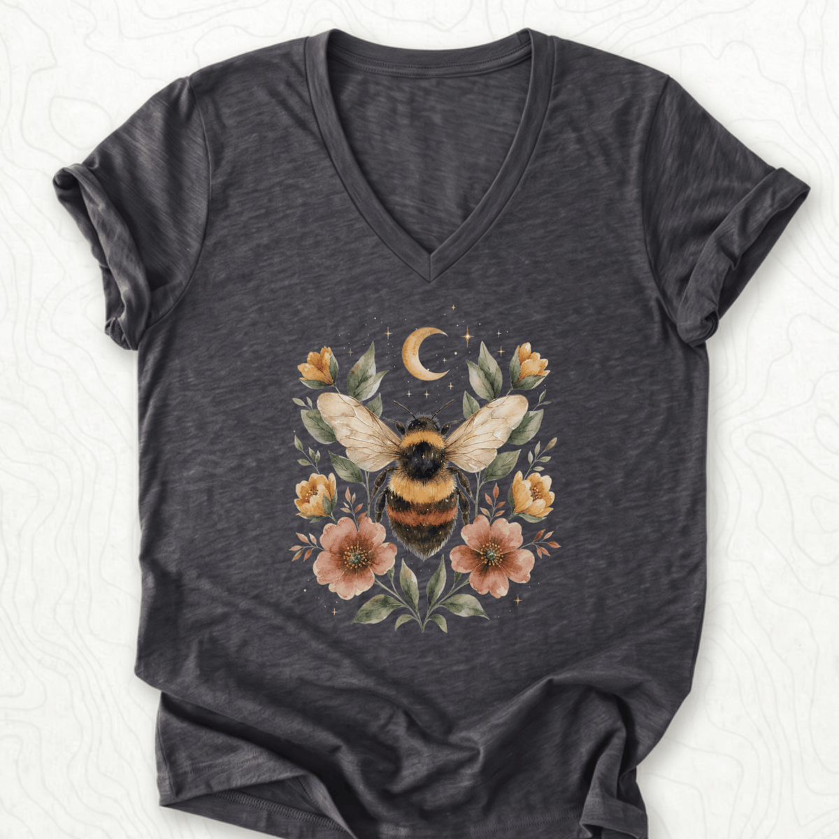 Floral Bumblebee V-Neck - Dark Grey Heather
