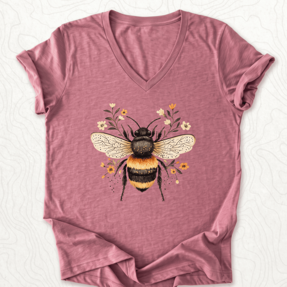 Floral Bumblebee V-Neck - Heather Mauve