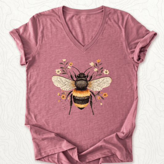 Floral Bumblebee V-Neck - Heather Mauve