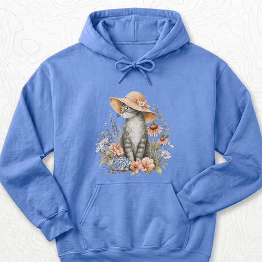 Floral Cat Hoodie - Carolina Blue