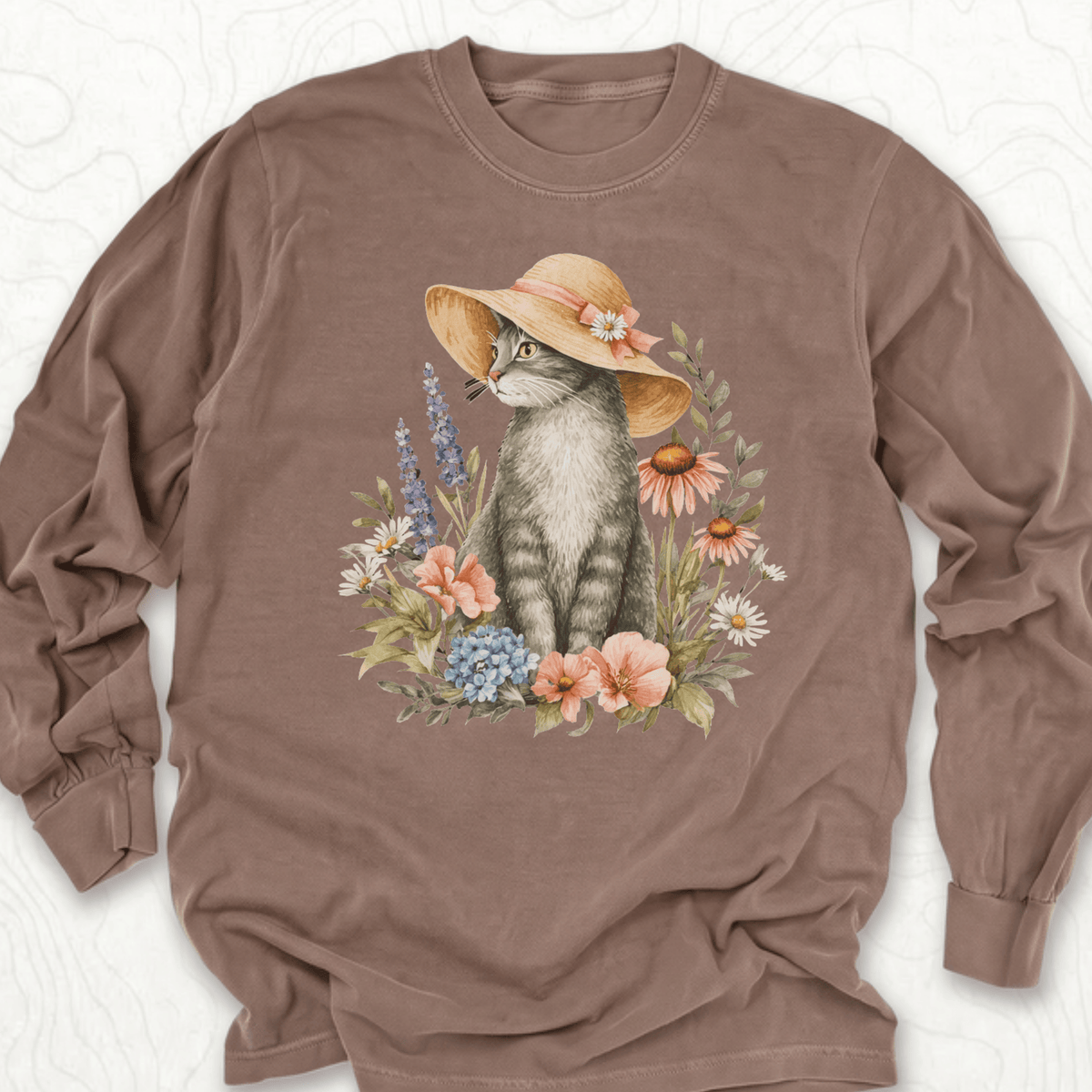Floral Cat LS T-shirt - Espresso