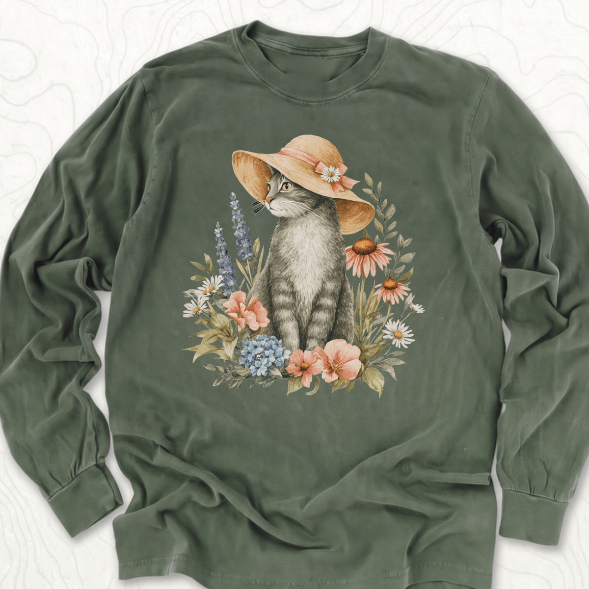Floral Cat LS T-shirt - Hemp