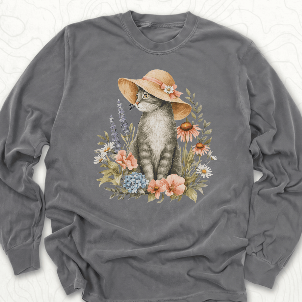 Floral Cat LS T-shirt - Pepper