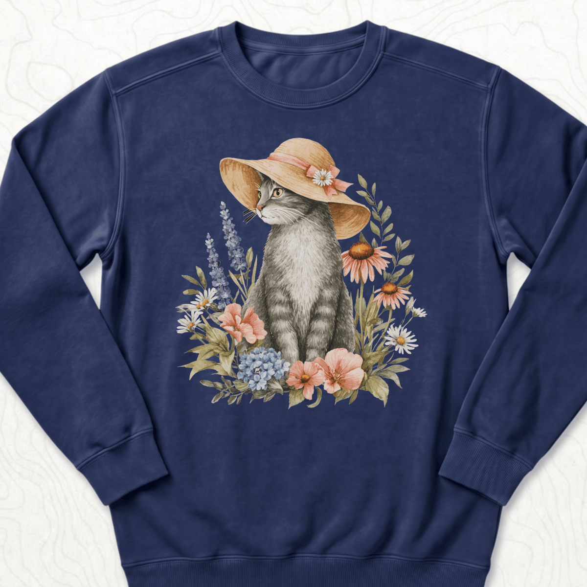Floral Cat Sweatshirt - True Navy