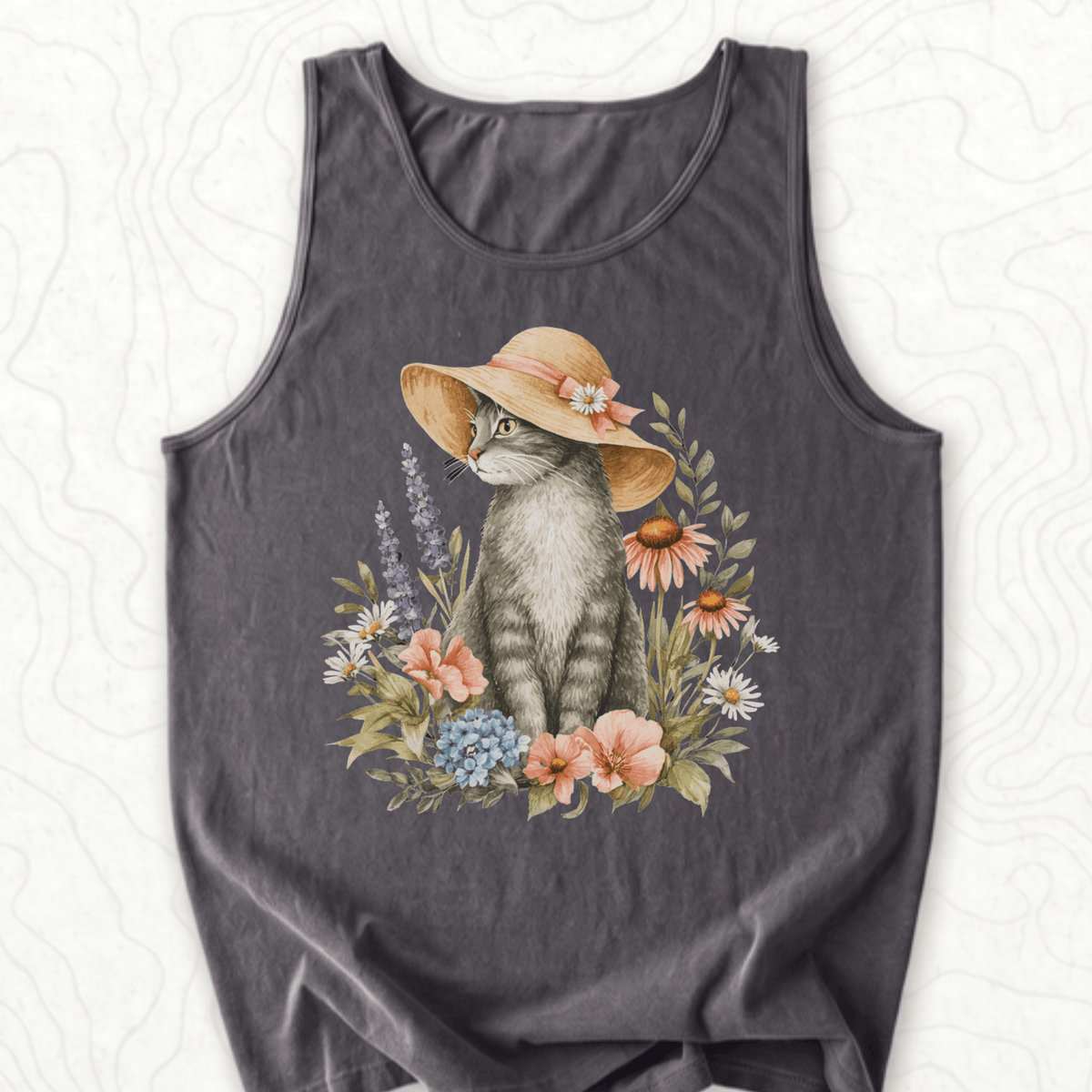 Floral Cat Tank Top - Pepper