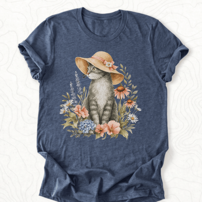 Floral Cat Tee - Heather Navy