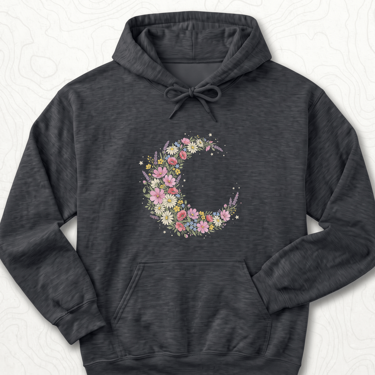 Floral Crescent Hoodie - Dark Heather