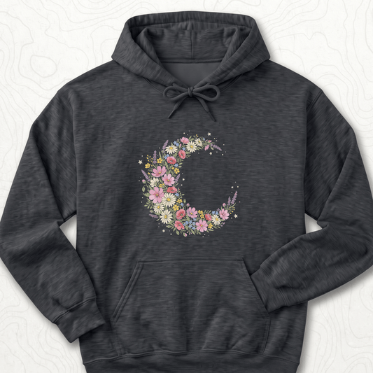 Floral Crescent Hoodie - Dark Heather
