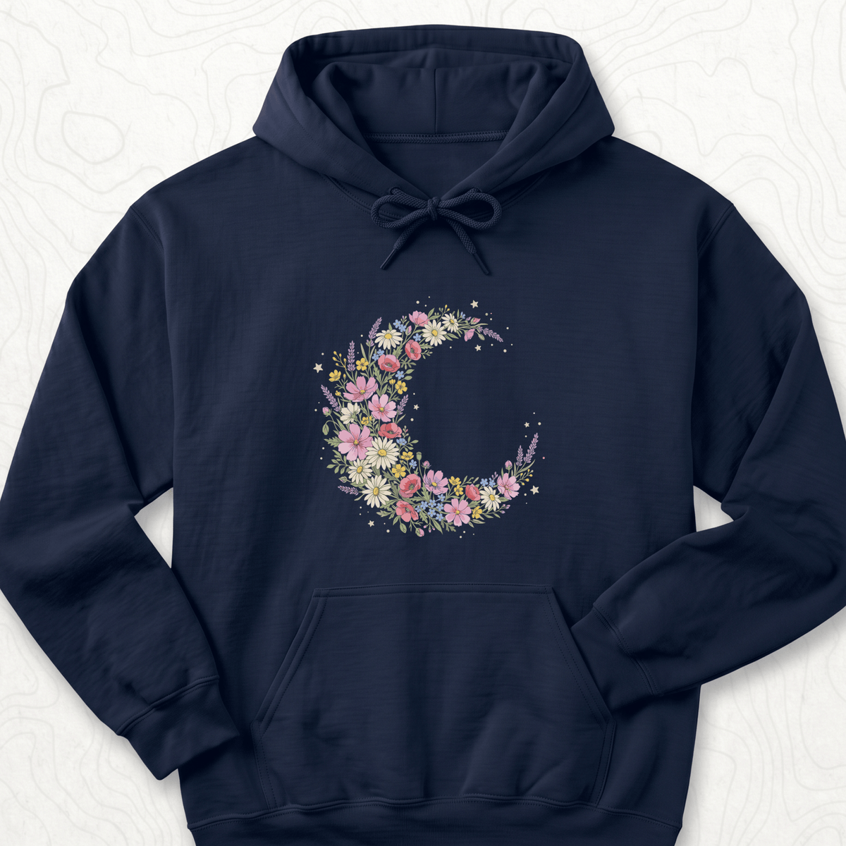 Floral Crescent Hoodie - Navy