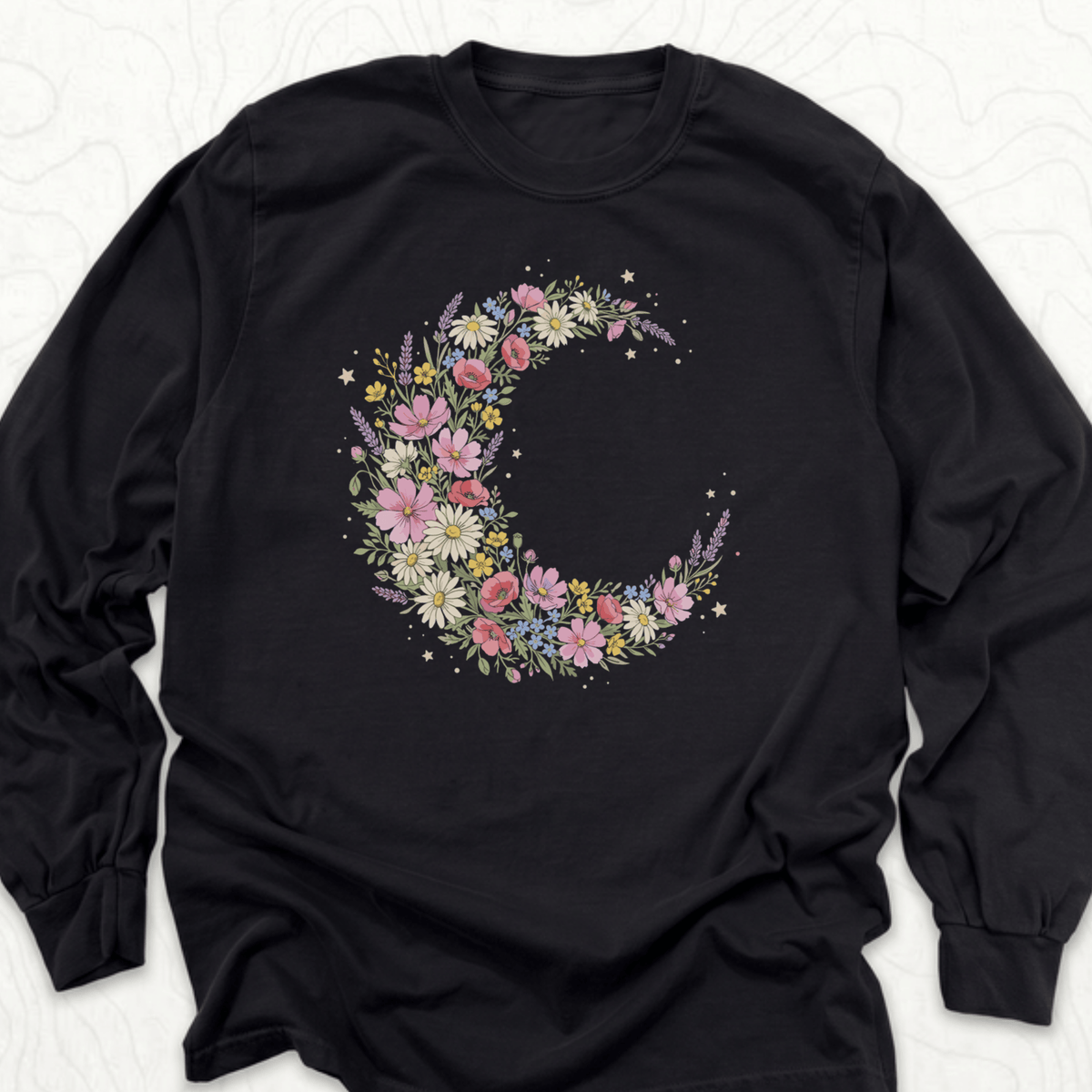Floral Crescent LS T-shirt - Black