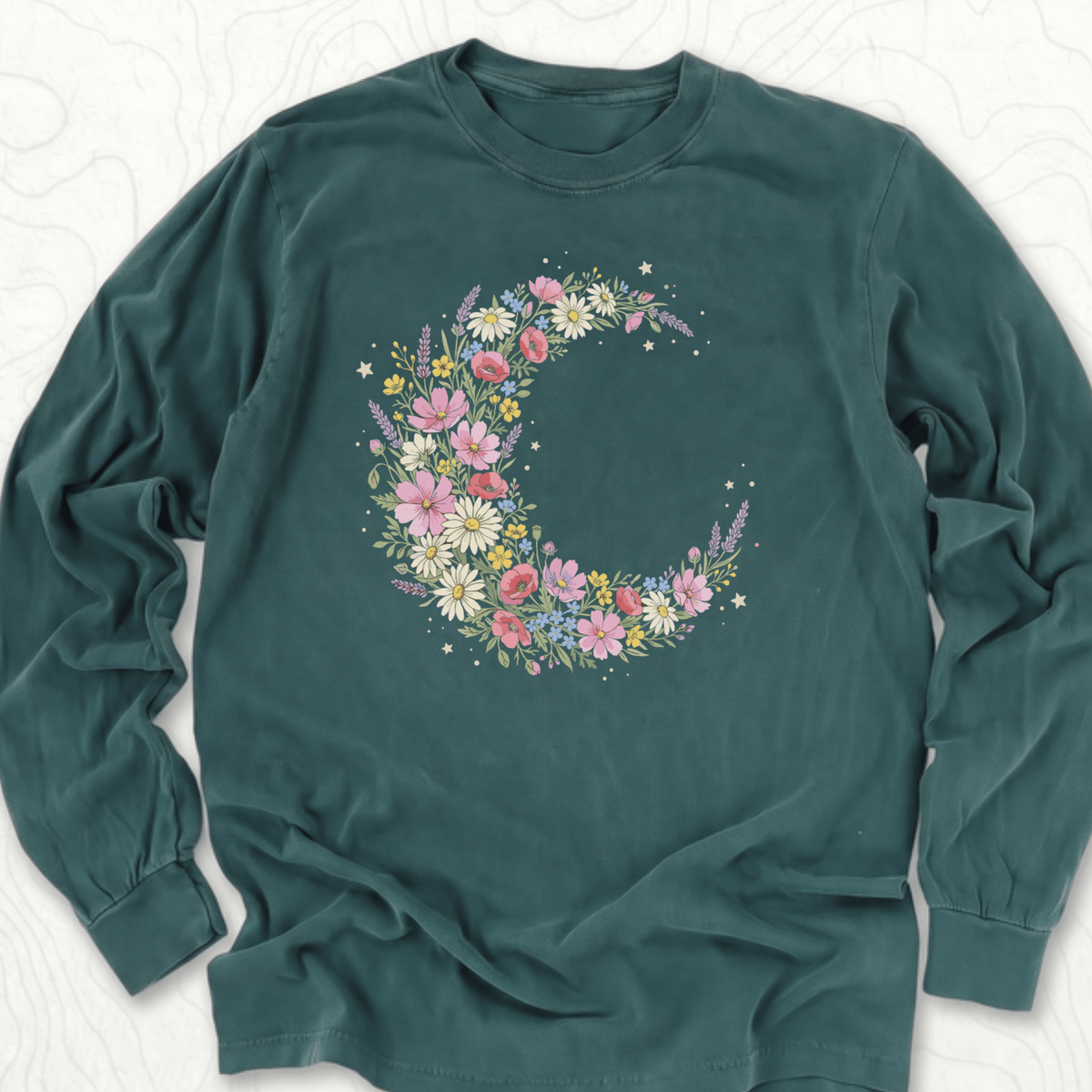 Floral Crescent LS T-shirt - Blue Spruce
