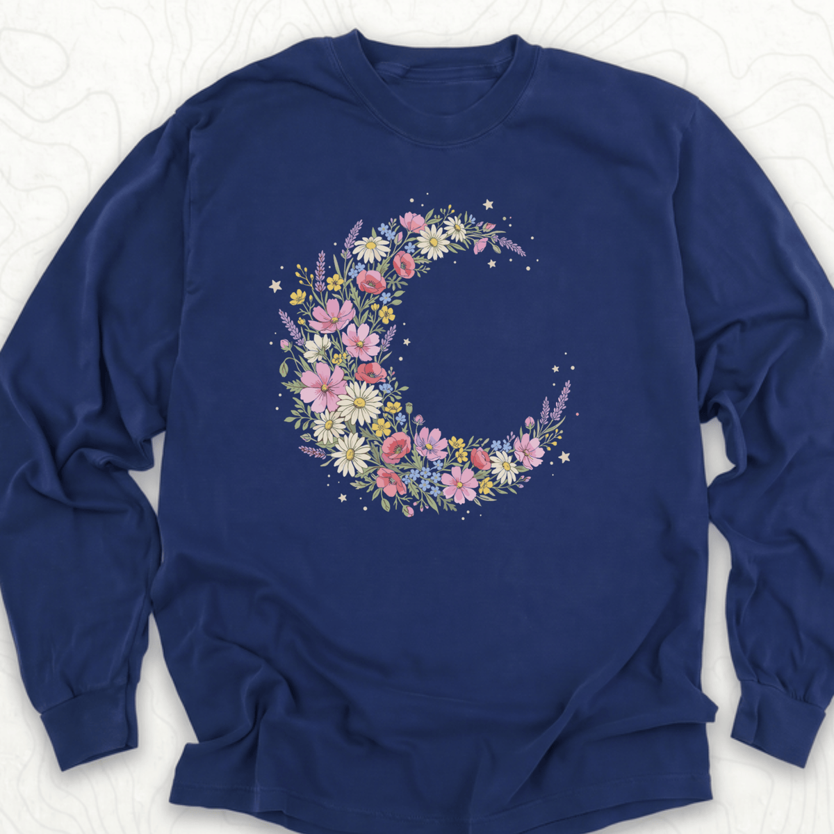 Floral Crescent LS T-shirt - True Navy