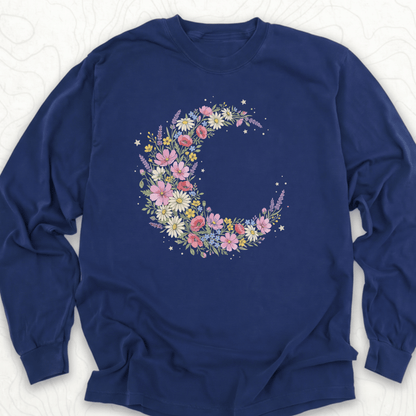 Floral Crescent LS T-shirt - True Navy