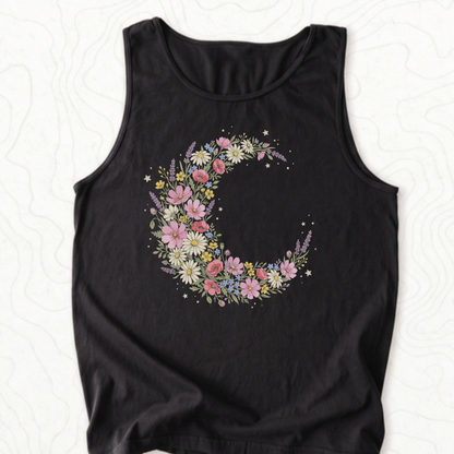 Floral Crescent Tank Top - Black