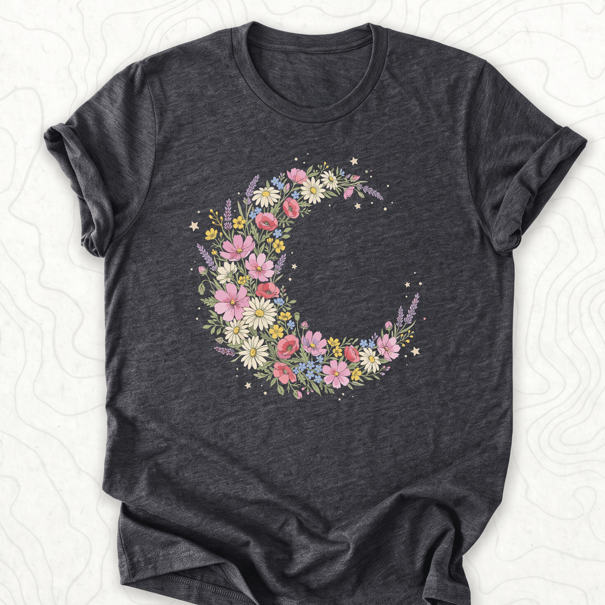 Floral Crescent Tee - Dark Grey Heather