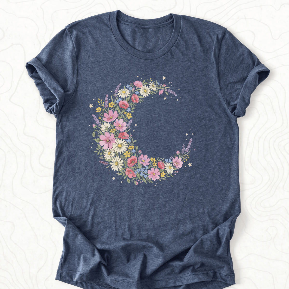Floral Crescent Tee - Heather Navy