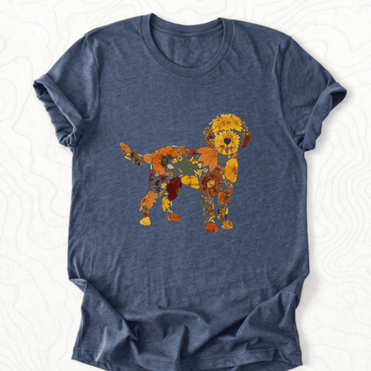 Floral Dog Tee - Heather Navy