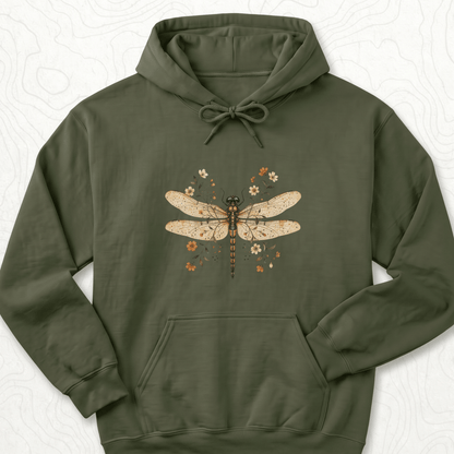 Floral Dragonfly Hoodie - Military Green