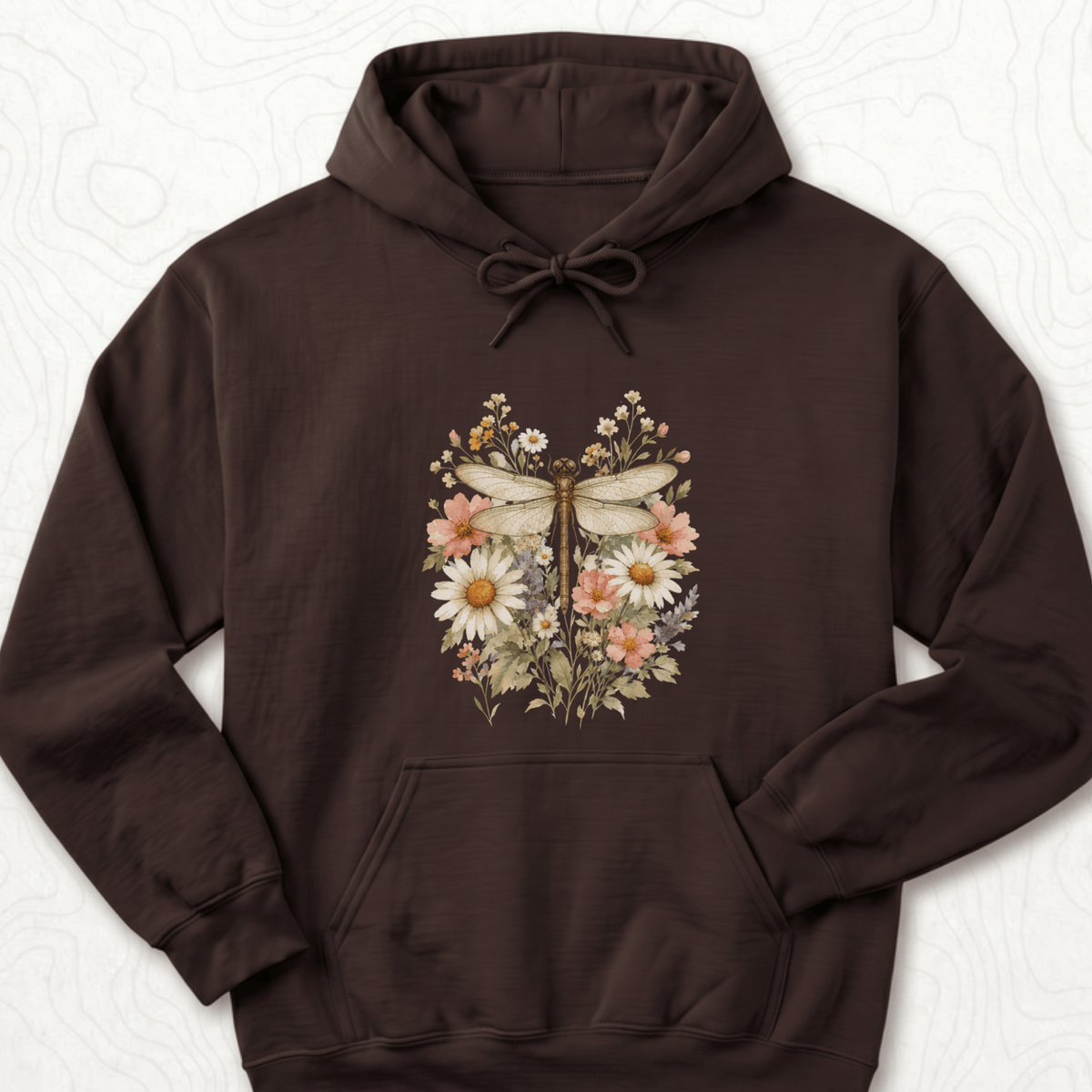Floral Dragonfly Hoodie - Dark Chocolate