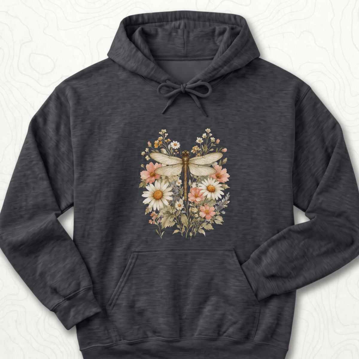 Floral Dragonfly Hoodie - Dark Heather