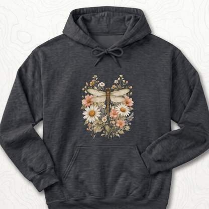 Floral Dragonfly Hoodie - Dark Heather