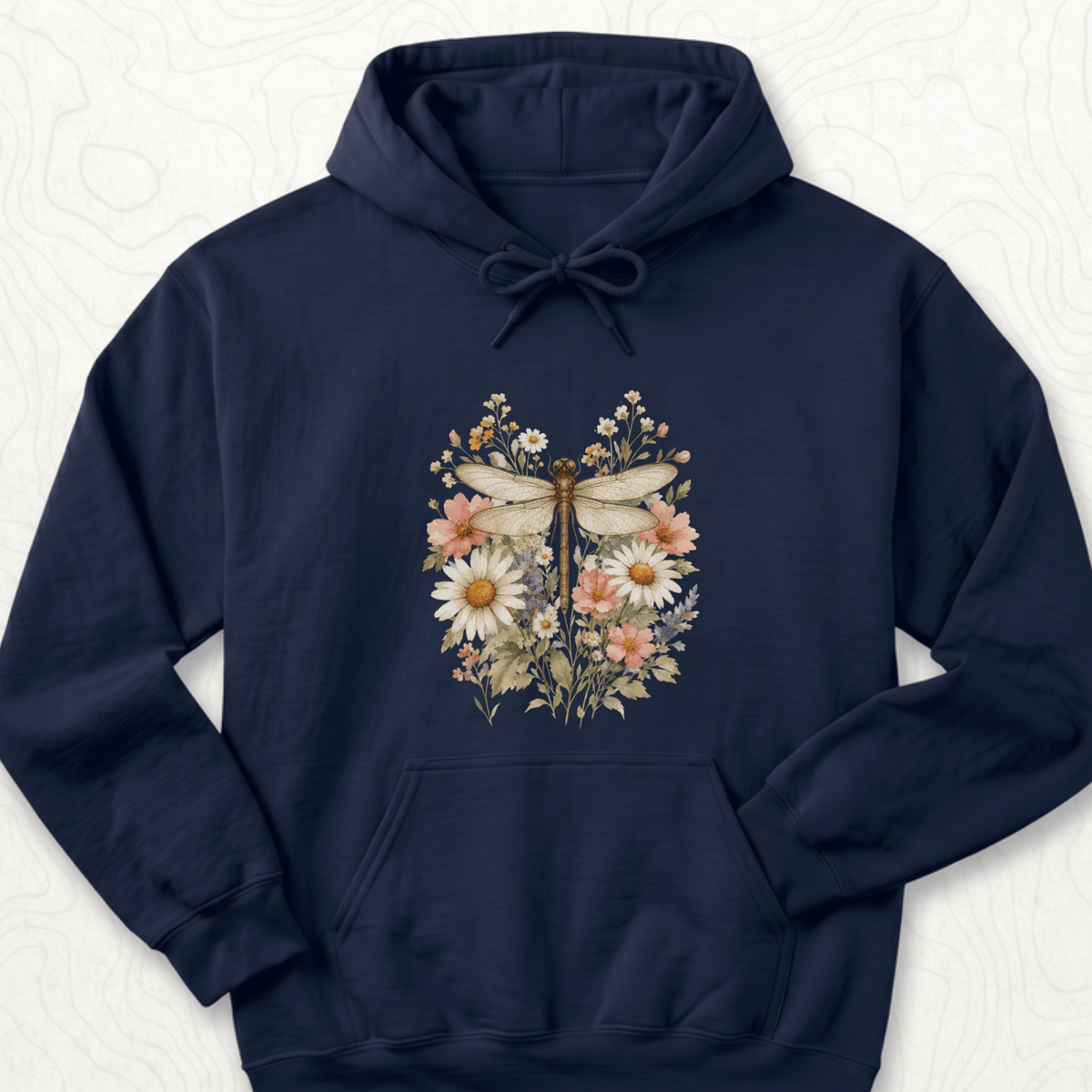Floral Dragonfly Hoodie - Navy