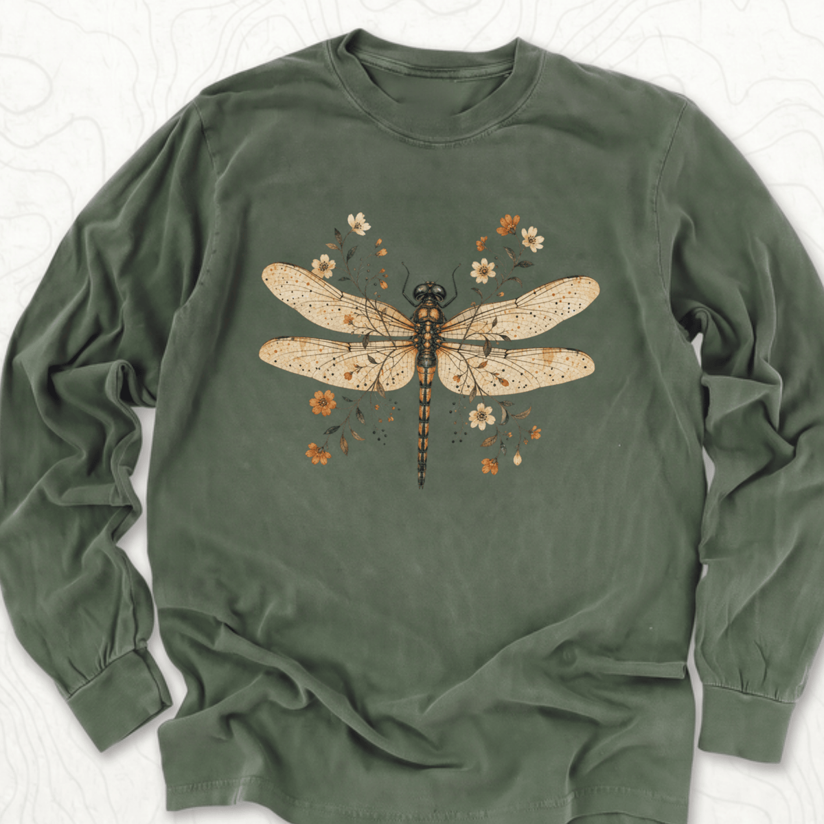 Floral Dragonfly LS T-shirt - Hemp