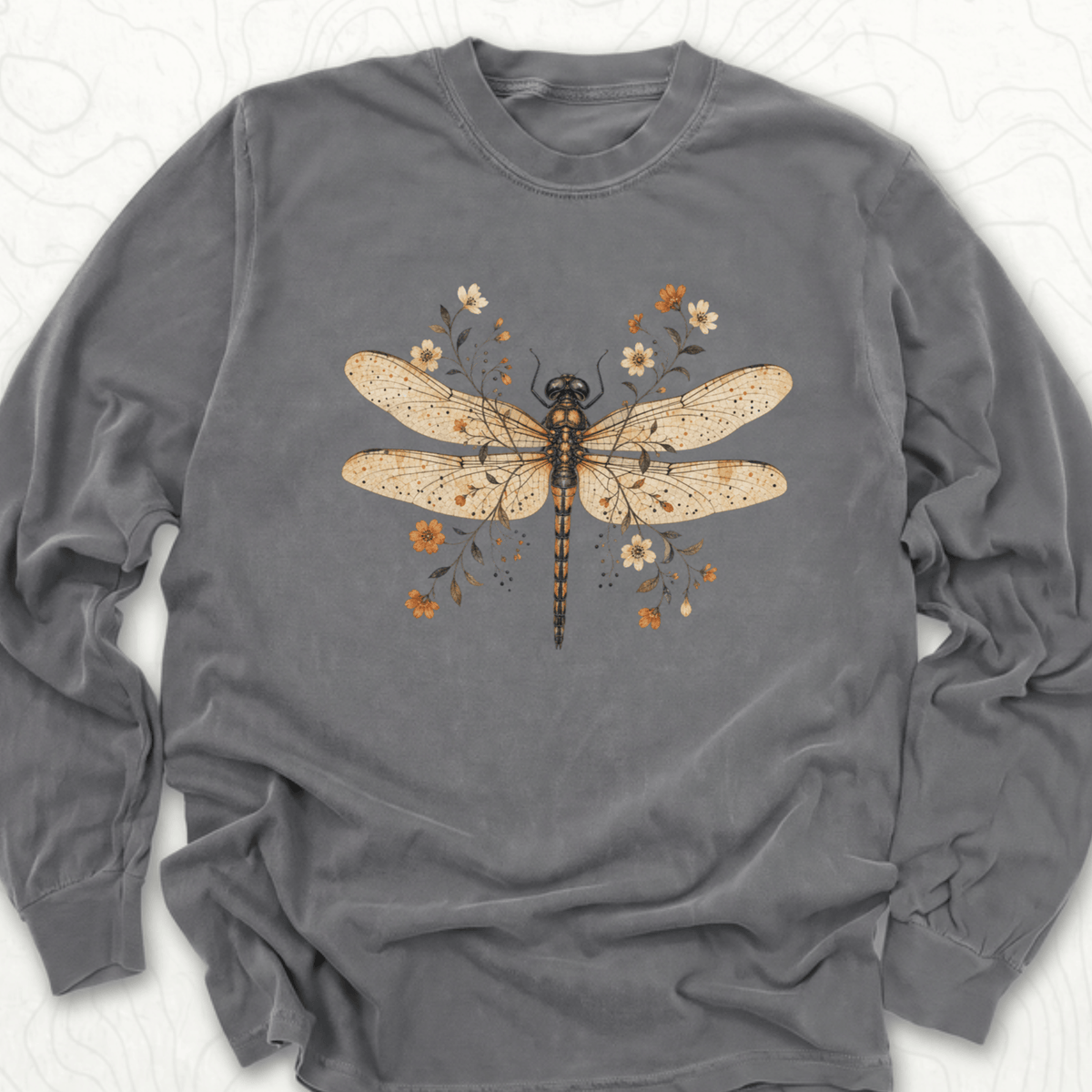 Floral Dragonfly LS T-shirt - Pepper