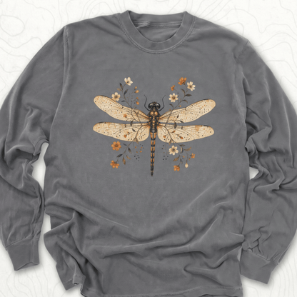 Floral Dragonfly LS T-shirt - Pepper