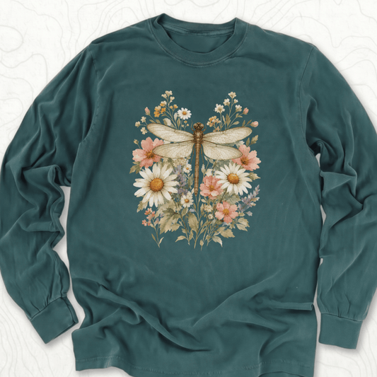 Floral Dragonfly LS T-shirt - Blue Spruce