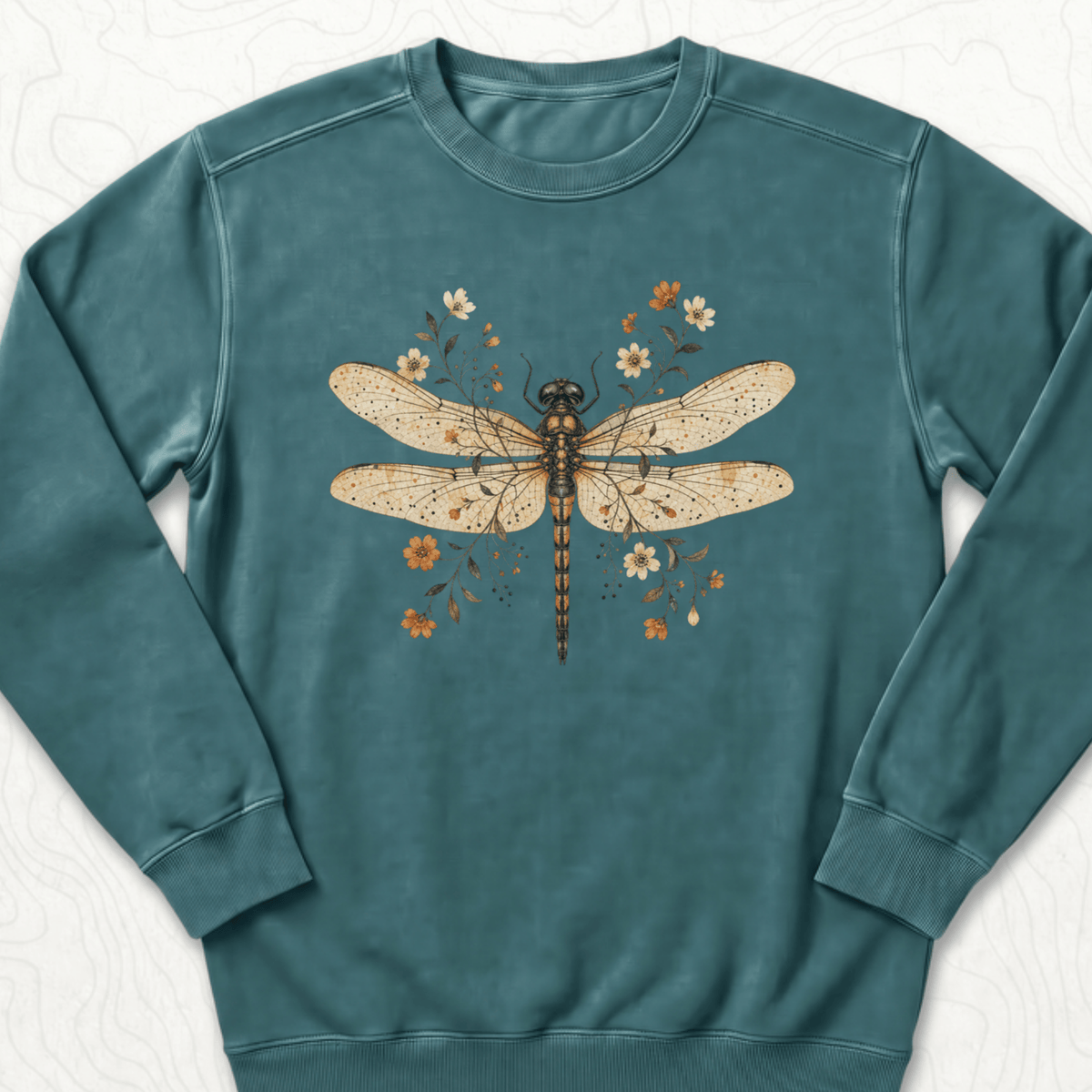 Floral Dragonfly Sweatshirt - Blue Spruce