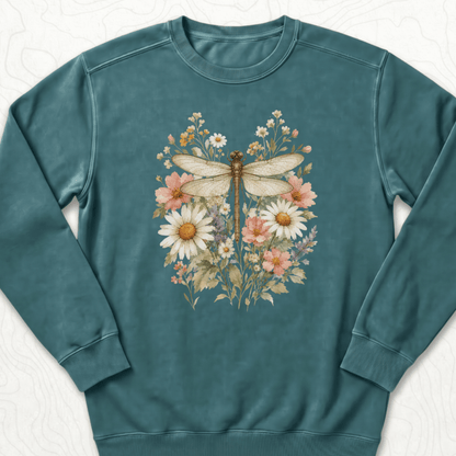 Floral Dragonfly Sweatshirt - Blue Spruce