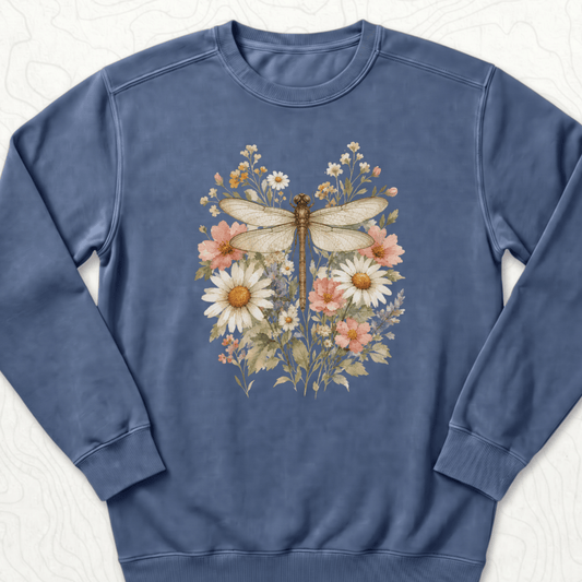 Floral Dragonfly Sweatshirt - Denim