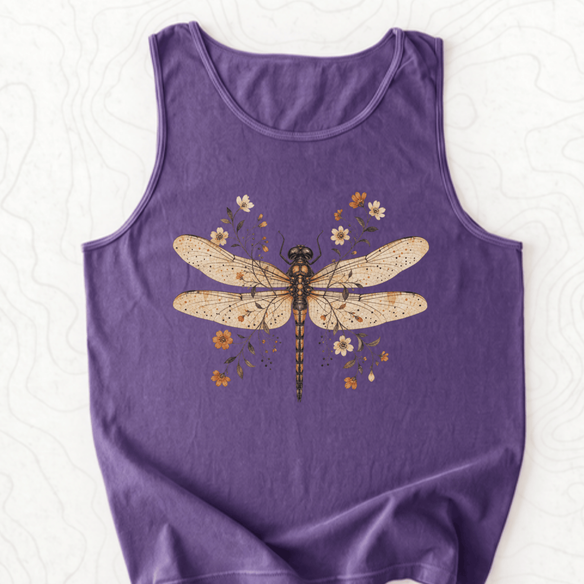 Floral Dragonfly Tank Top - Grape