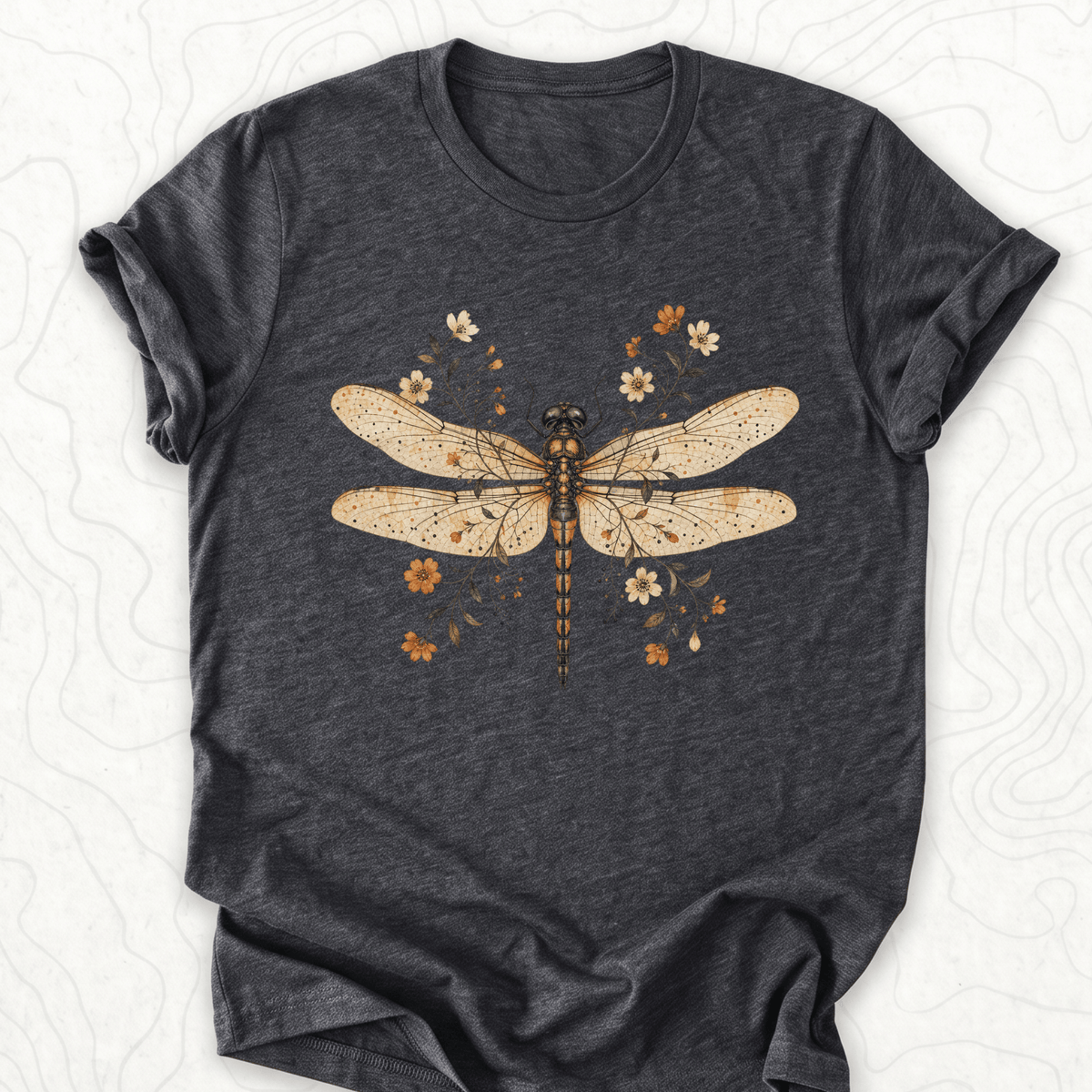 Floral Dragonfly Tee - Dark Grey Heather