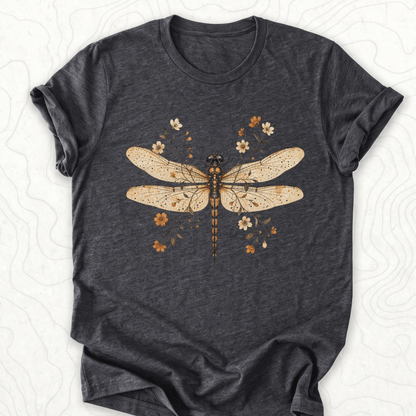 Floral Dragonfly Tee - Dark Grey Heather