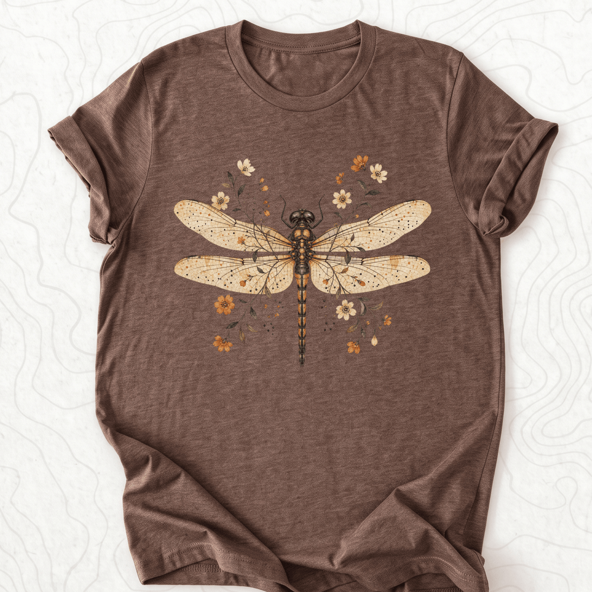 Floral Dragonfly Tee - Heather Brown