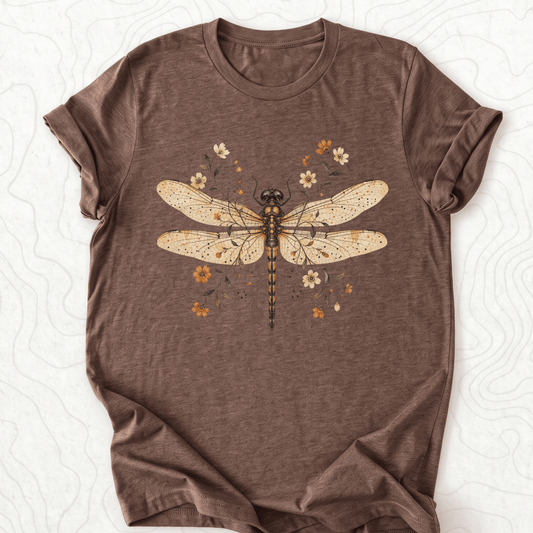 Floral Dragonfly Tee - Heather Brown