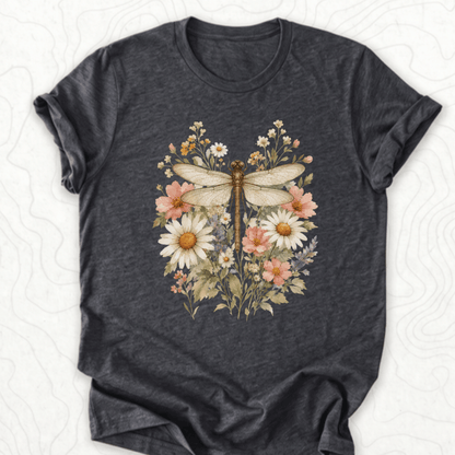 Floral Dragonfly Tee - Dark Grey Heather