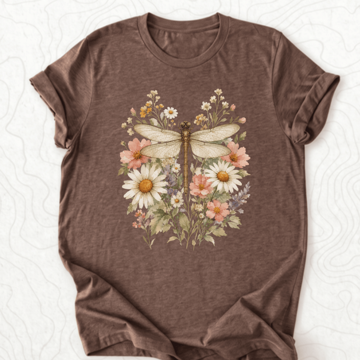 Floral Dragonfly Tee - Heather Brown