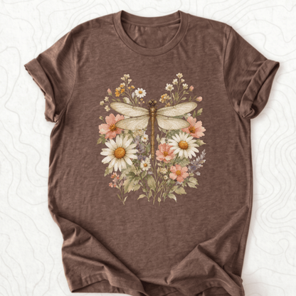 Floral Dragonfly Tee - Heather Brown
