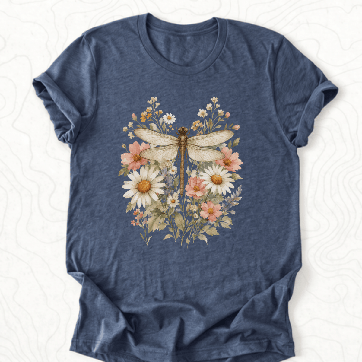 Floral Dragonfly Tee - Heather Navy