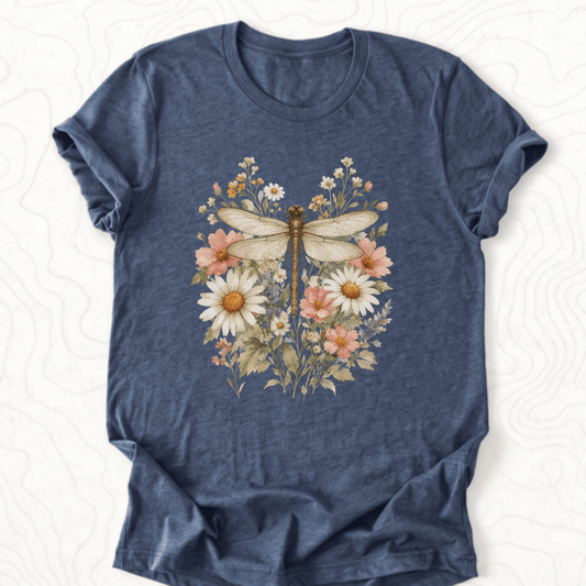 Floral Dragonfly Tee - Heather Navy