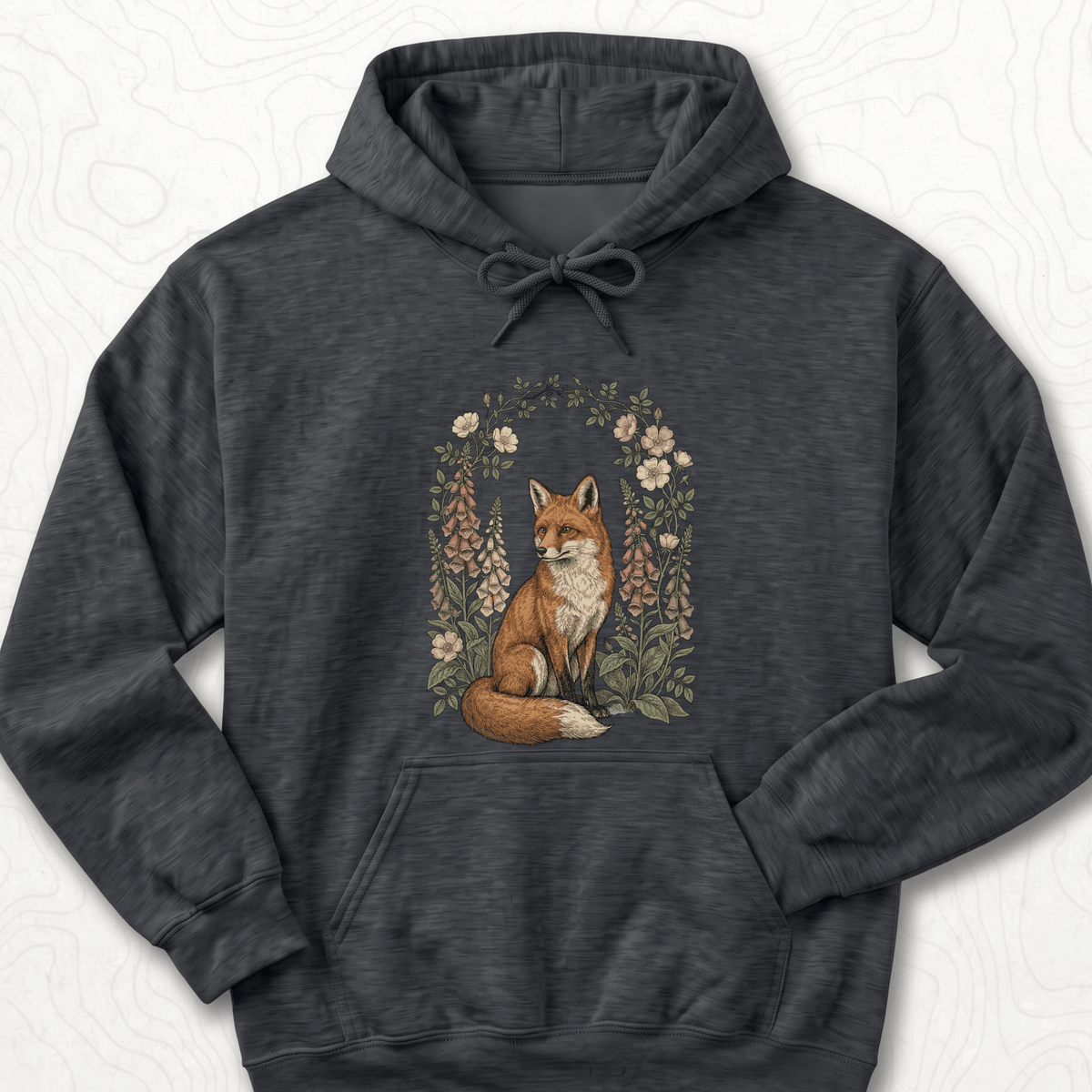 Floral Fox Hoodie - Dark Heather