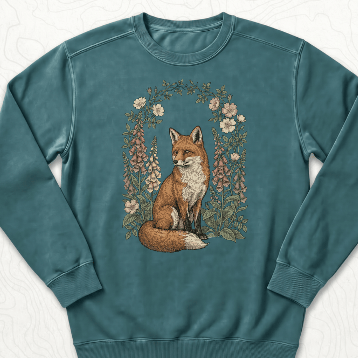 Floral Fox Sweatshirt - Blue Spruce