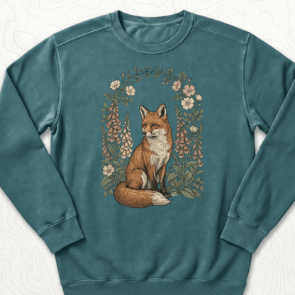 Floral Fox Sweatshirt - Blue Spruce
